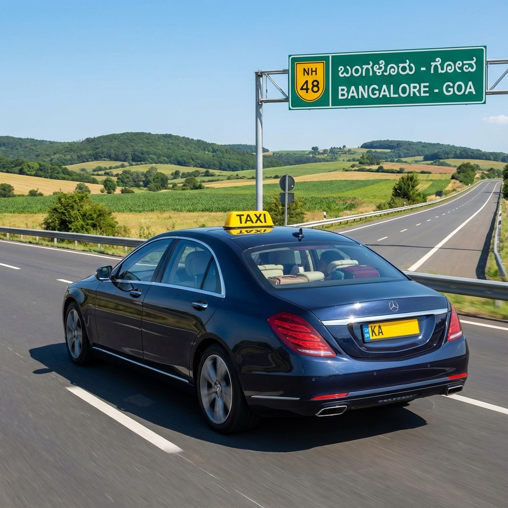Goa to Bangalore taxi - Premium sedan on national highway through Karnataka countryside for interstate travel